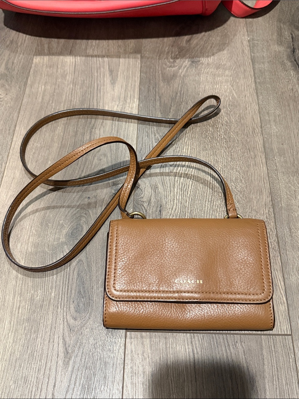 Coach Brown Pebbled Leather Crossbody Wallet